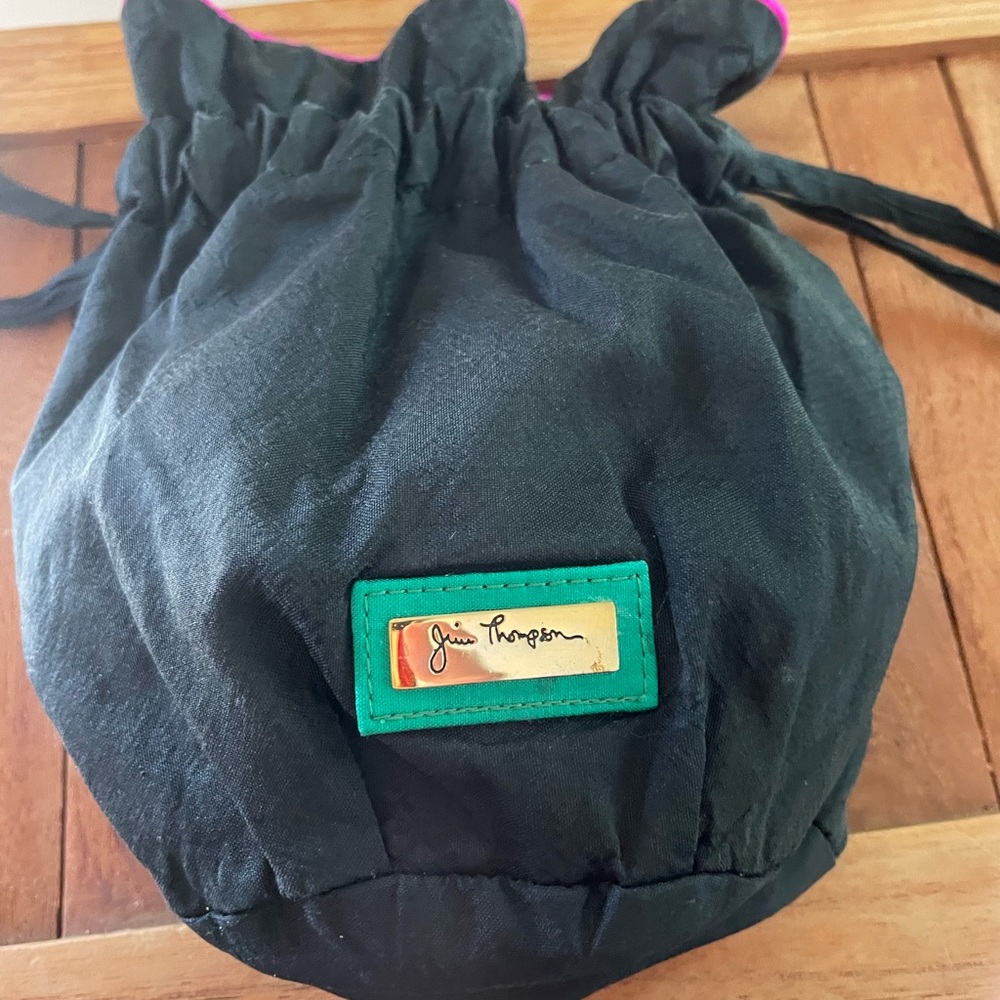 Jim Thompson Black Drawstring Cosmetic Pouch with Teal Trim